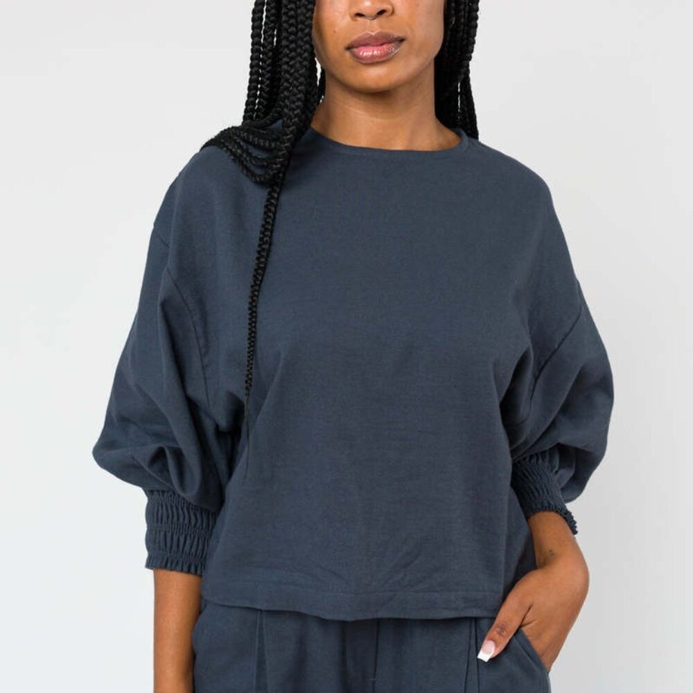 Black Crane Accordion Top in Midnight Size Small